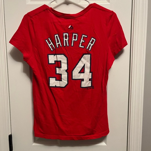Majestic Women’s Red Washington Nationals T shirt 34 Bryce Harper on back Med - Picture 4 of 6